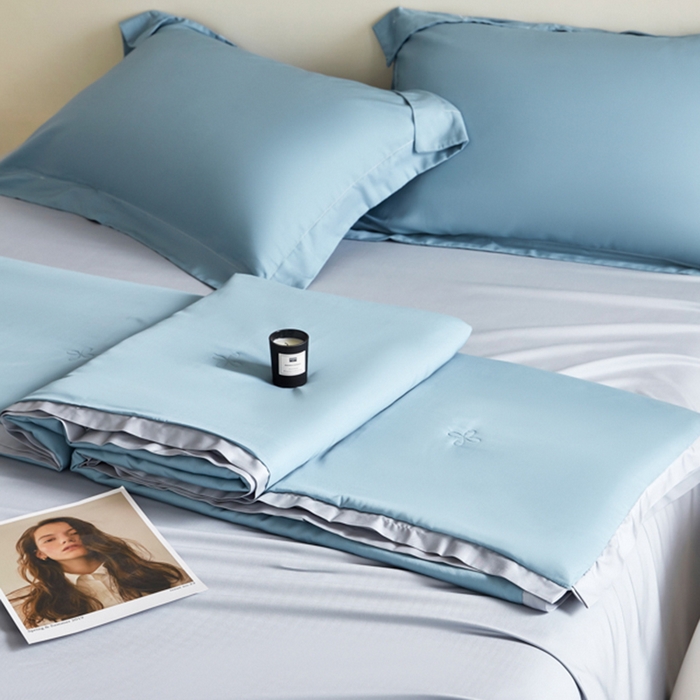 91家纺网 家纺一手货源 找家纺 天瑜家纺 2025新款纯色天丝夏被 星兰+灰