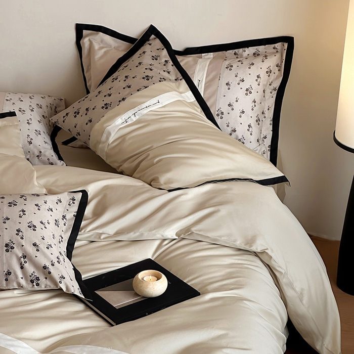 91家纺网 家纺一手货源 找家纺 赫帛 2025新款50支长绒棉四件套-春日絮语 春日絮语-草灰绿