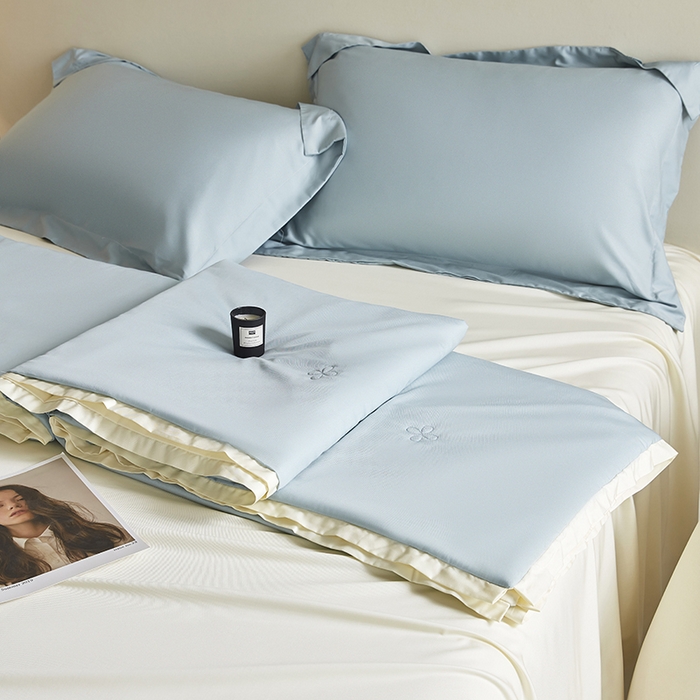 91家纺网 家纺一手货源 找家纺 天瑜家纺 2025新款纯色天丝夏被 伊兰+米黄