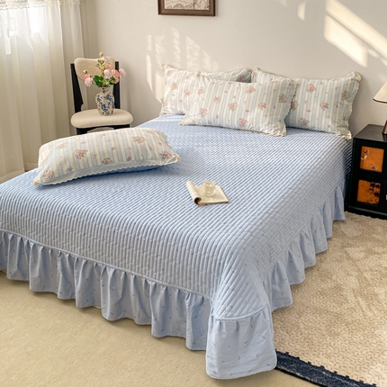 91家纺网 家纺一手货源 找家纺 梦可莱家居 2025新款全棉韩版蕾丝边床盖四件套 香奈儿