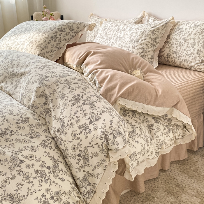 91家纺网 家纺一手货源 找家纺 梦可莱家居 2025新款全棉韩版蕾丝边床盖四件套 墨尔本