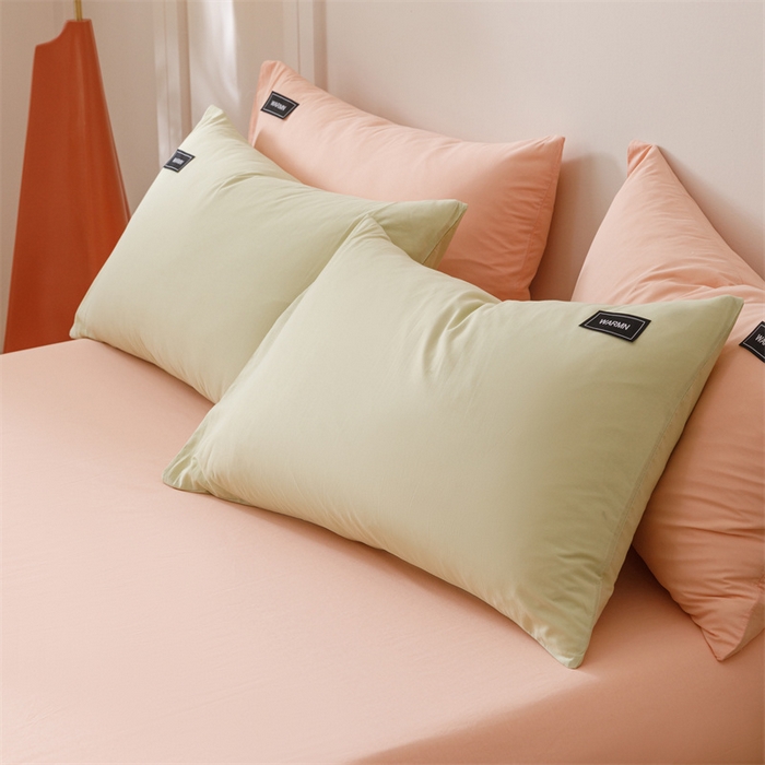 91家纺网 家纺一手货源 找家纺 趣色家纺 2025新款全棉双拼纯色四件套 抹茶+浅粉