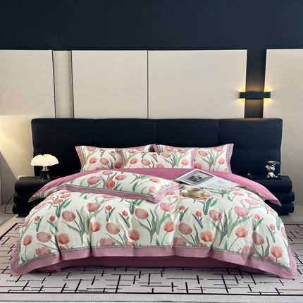 91家纺网 家纺一手货源 找家纺 （总）顾家家居 2025新款长绒棉数码印花隐形宽边四件套