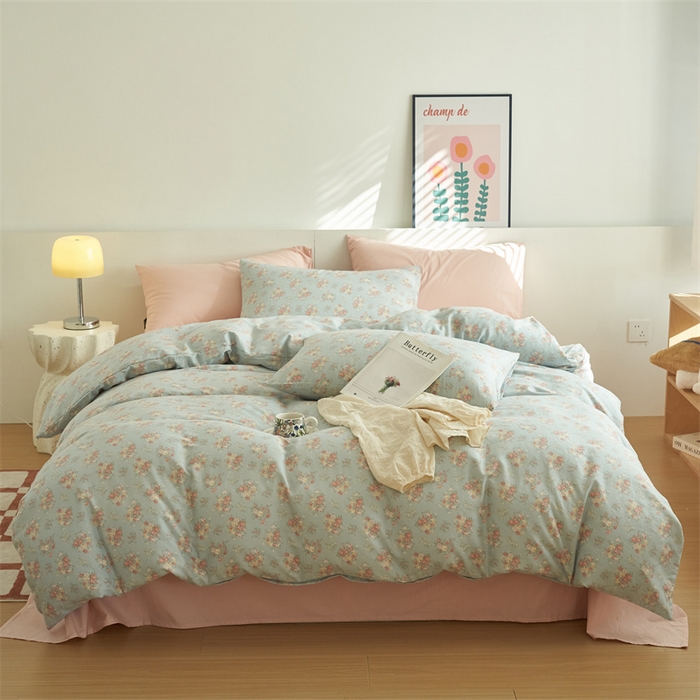 91家纺网 家纺一手货源 找家纺 趣色家纺 2025新款A类全棉双层纱印花四件套 清秋兰