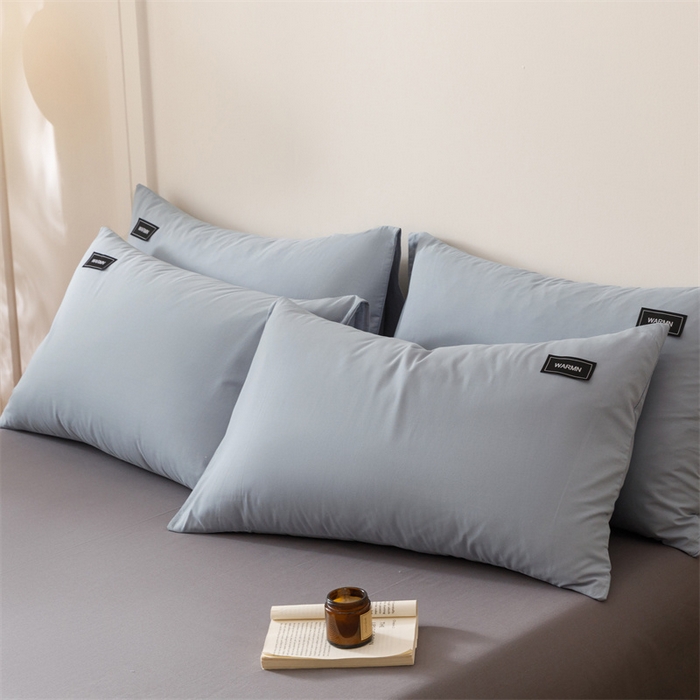 91家纺网 家纺一手货源 找家纺 趣色家纺 2025新款全棉双拼纯色四件套 雾霾蓝+浅灰