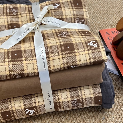 91家纺网 家纺一手货源 找家纺 （总）荣轩 2024新款全棉印花双层纱四件套 皱皱纱花边款