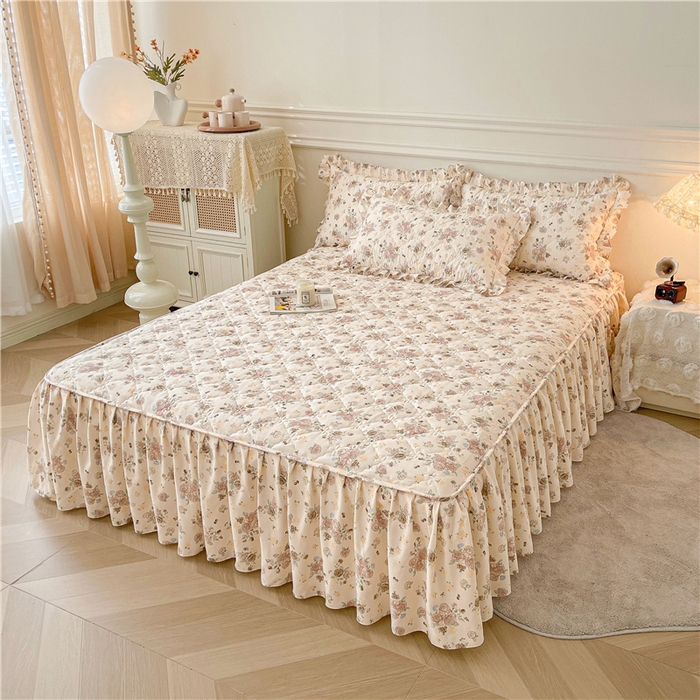 91家纺网 家纺一手货源 找家纺 十个点2025新款针织棉 夹棉床笠式床裙床头罩系列  花香四季