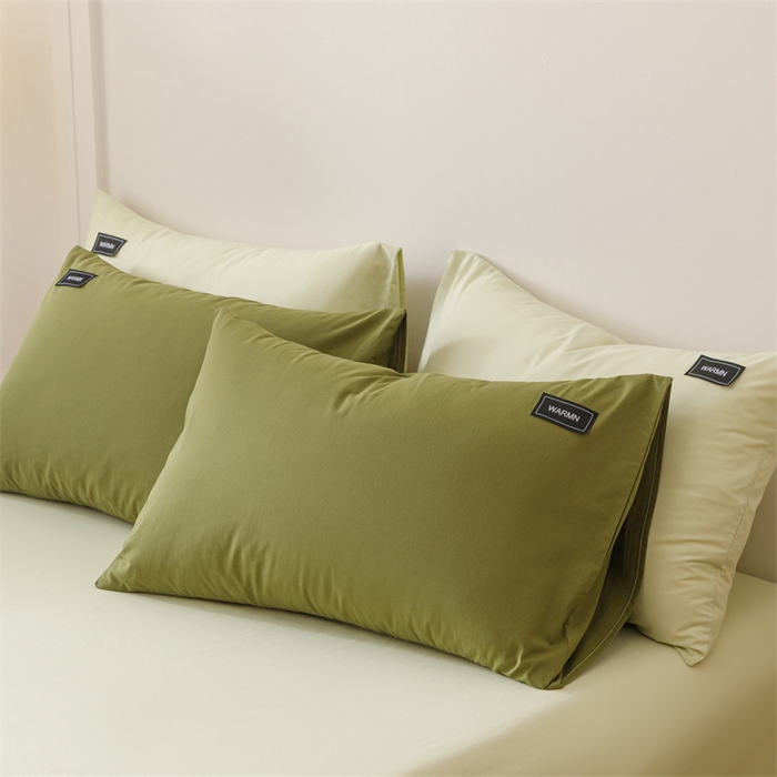 91家纺网 家纺一手货源 找家纺 趣色家纺 2025新款全棉双拼纯色四件套 草绿+抹茶