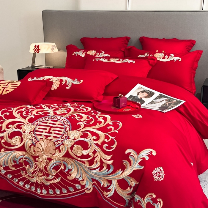 91家纺网 家纺一手货源 找家纺 欧乐蒂 2025新款欧式亲肤棉婚庆四件套 梦巴黎-红