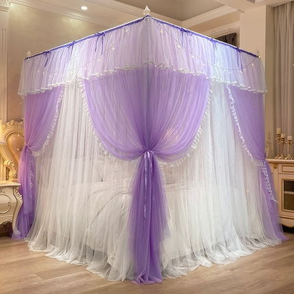 91家纺网 家纺一手货源 找家纺 宝莱利 2025年新款双层落地防尘顶蚊帐-梦乡 紫藤白