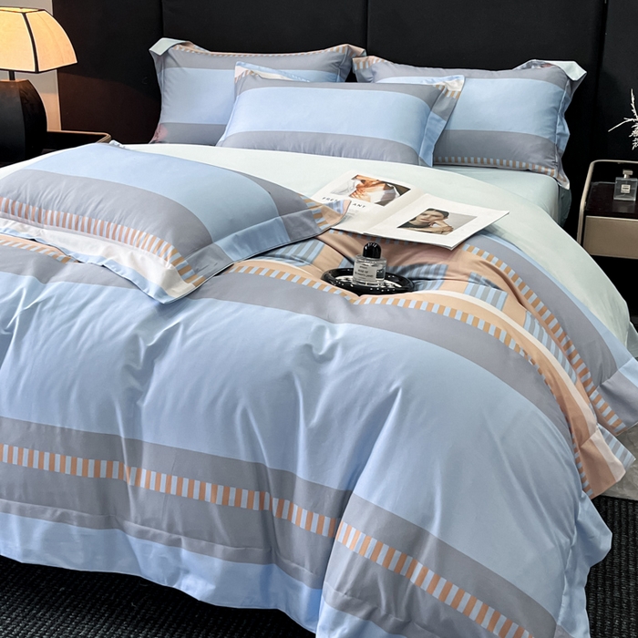 91家纺网 家纺一手货源 找家纺 新方向 2025新款全棉长绒棉数码印花四件套-布拉格之恋 布拉格之恋-蓝