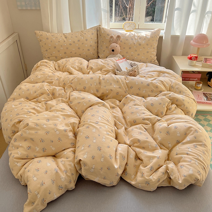 91家纺网 家纺一手货源 找家纺 2025春季新款13372全棉印花四件套-小清新系列 安琪兔