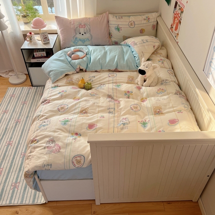 91家纺网 家纺一手货源 找家纺 丽涵 2025新款全棉13372小清新印花四件套 雪纳瑞公主