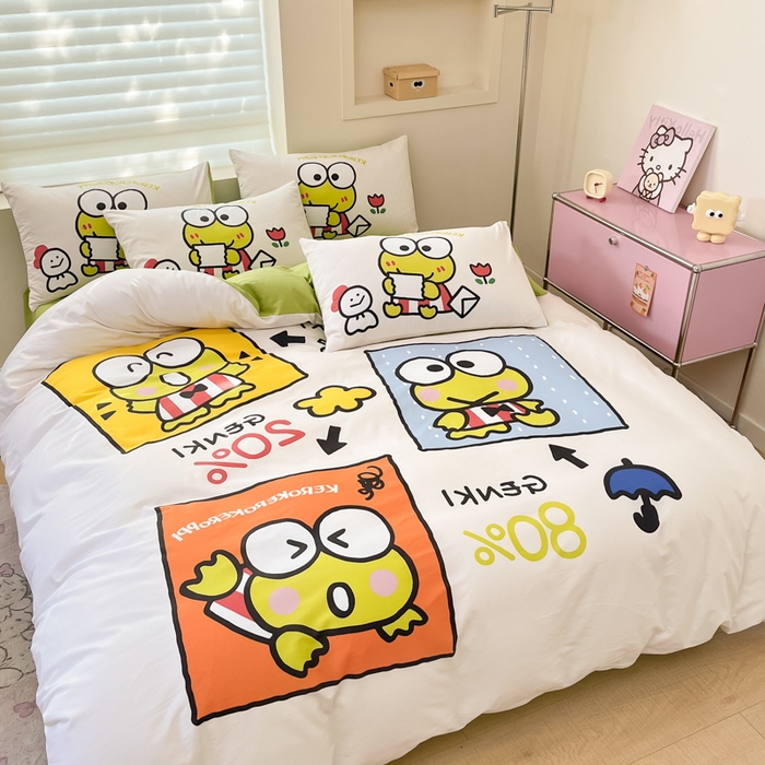 91家纺网 家纺一手货源 找家纺 金爱家 2025新款纯棉数码印花大阪三丽鸥四件套 漫野