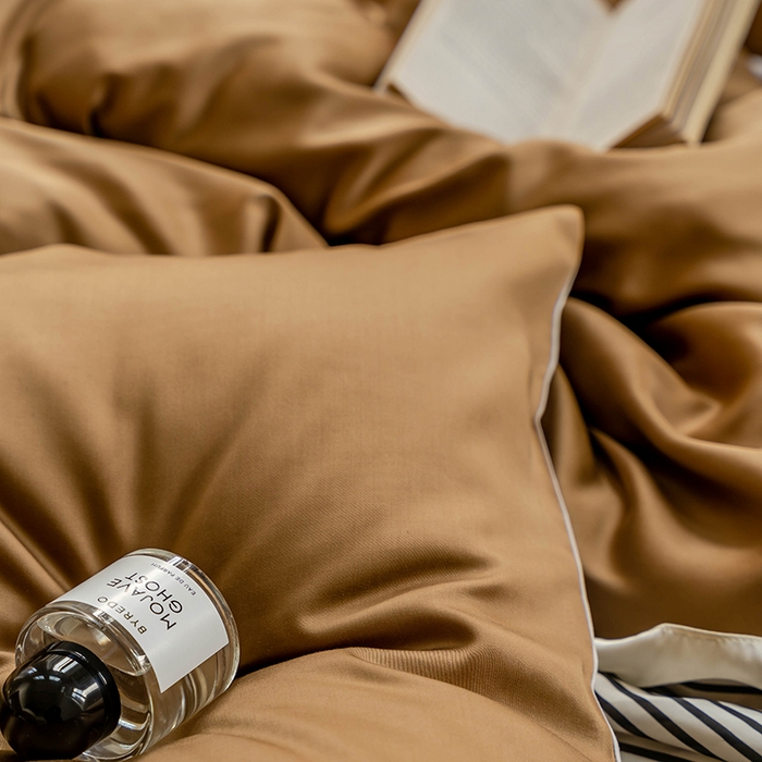 91家纺网 家纺一手货源 找家纺  沐晴家纺 2025春夏新款纯色兰精天丝四件套双拼单被套单床笠床单枕套 敦煌色-曙光银