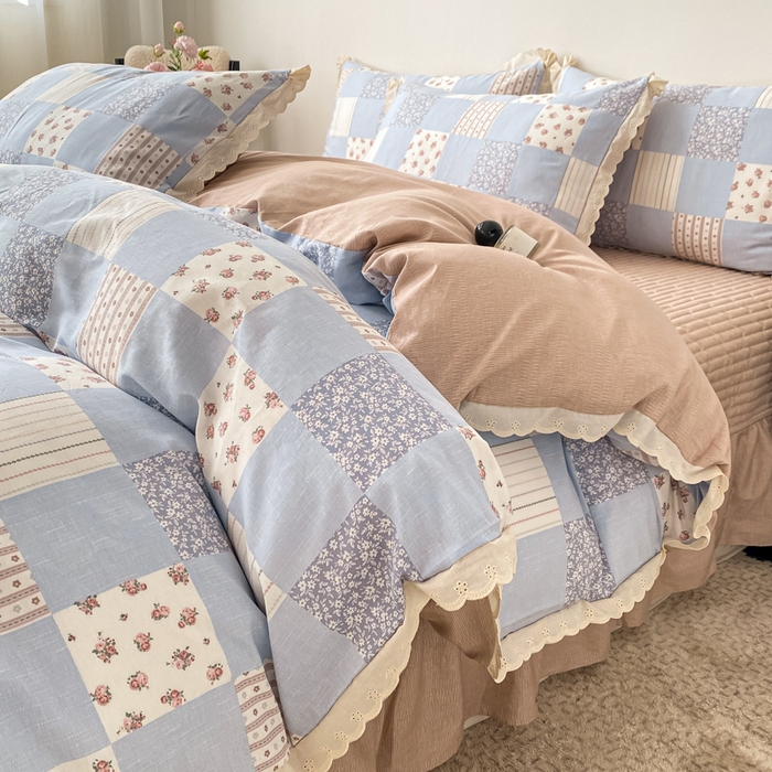 91家纺网 家纺一手货源 找家纺 梦可莱家居 2025新款全棉韩版蕾丝边床盖四件套 纳西