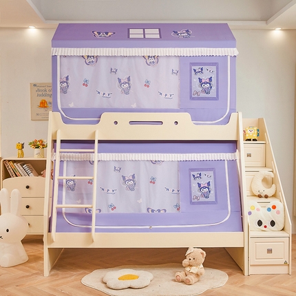 迪凡保罗蚊帐 2025新款2504专版印花遮光帘上下铺子母蚊帐-城堡款 紫色甜心