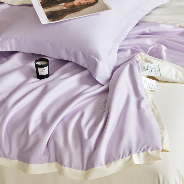 91家纺网 家纺一手货源 找家纺 天瑜家纺 2025新款纯色天丝夏被 烟灰紫+米黄