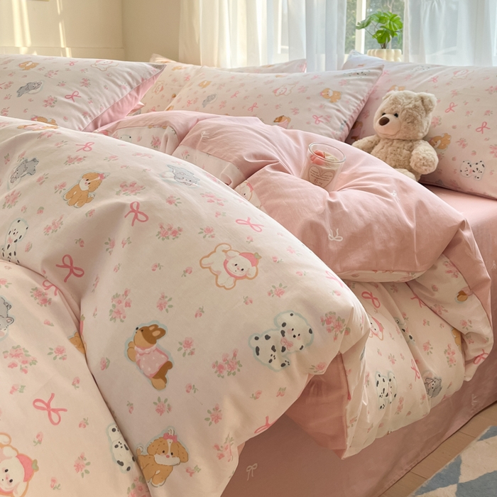 91家纺网 家纺一手货源 找家纺 吉象家纺 2025新款高支密全棉印花四件套12868跑量款 碎花狗狗