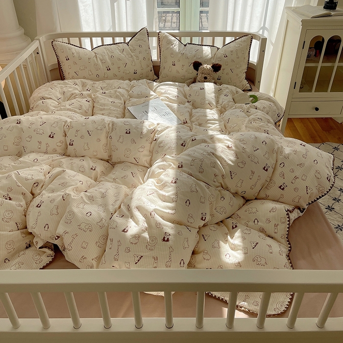 91家纺网 家纺一手货源 找家纺 三朵 2025新款全棉双层纱三角针四件套 趣味王国