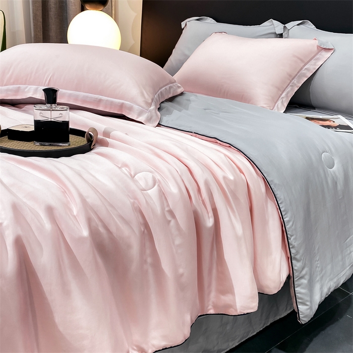 91家纺网 家纺一手货源 找家纺 悦织湾 2025新款夏被60S兰精莱赛尔纯色天丝夏被四件套轻奢 少女粉