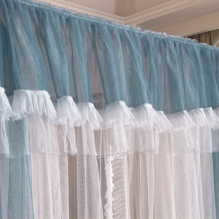 91家纺网 家纺一手货源 找家纺 宝莱利 2025年新款拉幕导轨蚊帐（可升降合金弯头支架）-田园风情 海蓝色