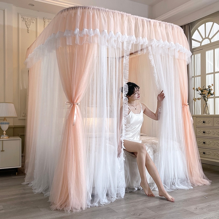 91家纺网 家纺一手货源 找家纺 宝莱利 2025年新款拉幕导轨蚊帐（可升降合金弯头支架）-田园风情 玫瑰粉