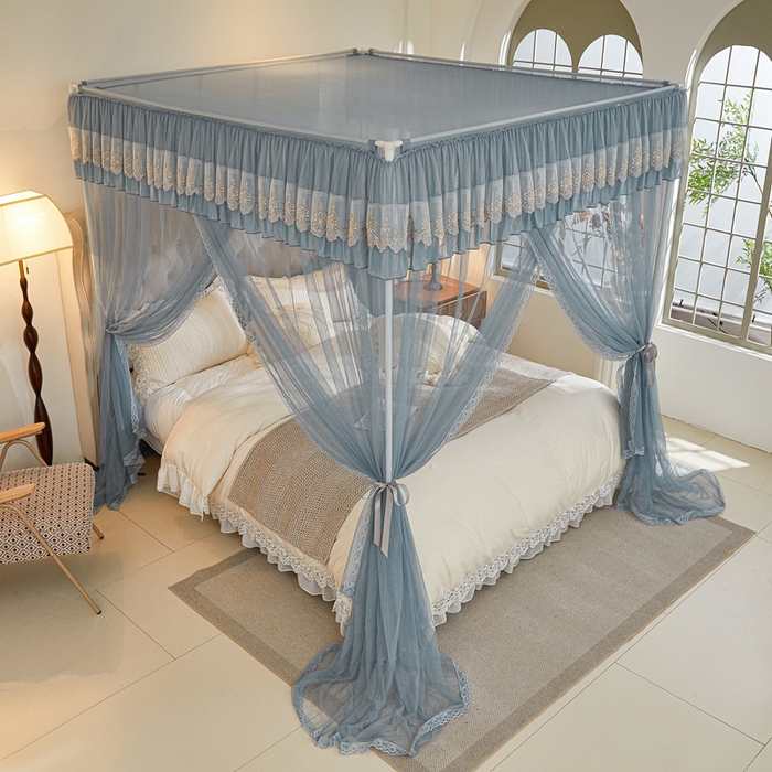 91家纺网 家纺一手货源 找家纺 梦尔佳 2025新款落地款蚊帐-赏心悦目系列860型号 五彩缤纷:蓝灰