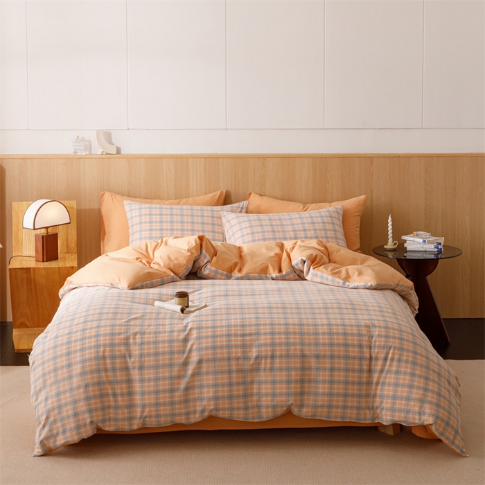 91家纺网 家纺一手货源 找家纺 趣色家纺 2025新款全棉色织水洗棉四件套 米优粉