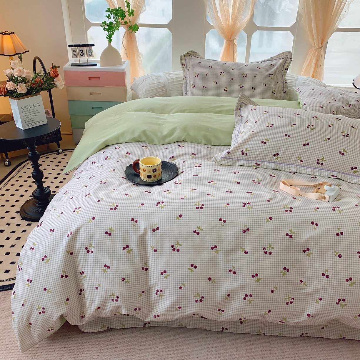 91家纺网 家纺一手货源 找家纺 奈萝家纺 2025新款亲肤小清新全棉四件套 樱桃小丸子