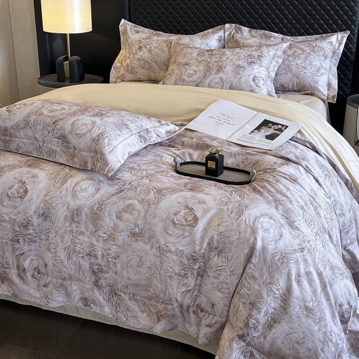 91家纺网 家纺一手货源 找家纺 新方向2025新款全棉长绒棉数码印花四件套-秘密花园 秘密花园-香槟