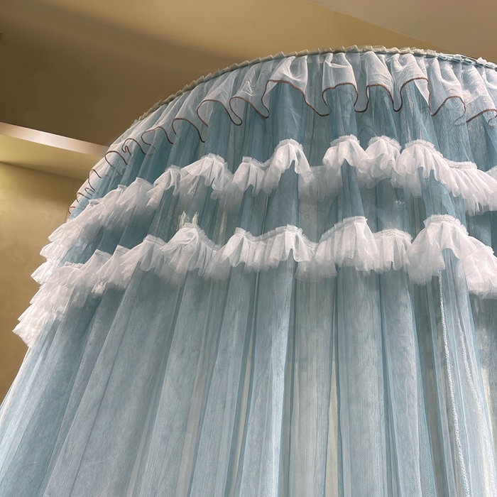 91家纺网 家纺一手货源 找家纺 宝莱利 2025年新款圆顶吊顶蚊帐-唯美 海蓝色