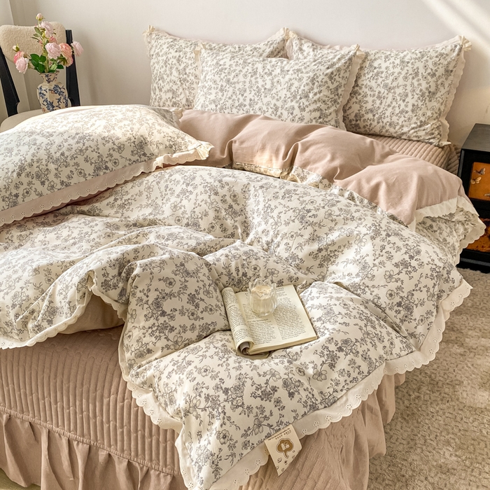 91家纺网 家纺一手货源 找家纺 梦可莱家居 2025新款全棉韩版蕾丝边床盖四件套 墨尔本