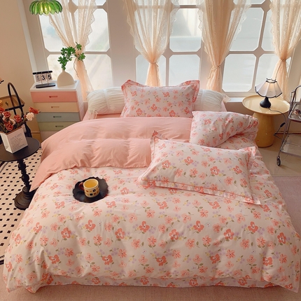 奈萝家纺 2025新款亲肤小清新全棉四件套 芬芳粉