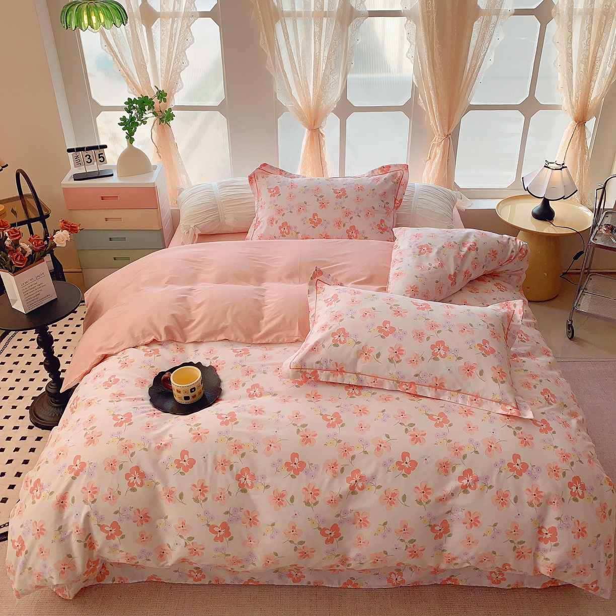 91家纺网 家纺一手货源 找家纺 奈萝家纺 2025新款亲肤小清新全棉四件套 芬芳粉