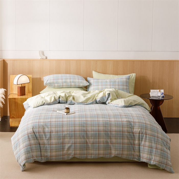 91家纺网 家纺一手货源 找家纺 趣色家纺 2025新款全棉色织水洗棉四件套 春风曲