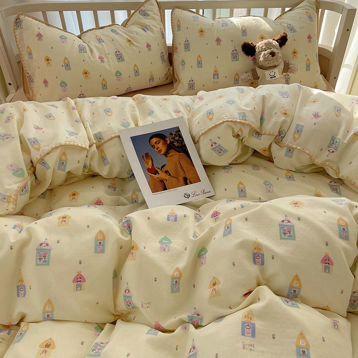 91家纺网 家纺一手货源 找家纺 三朵 2025新款全棉双层纱三角针四件套 爱丁堡