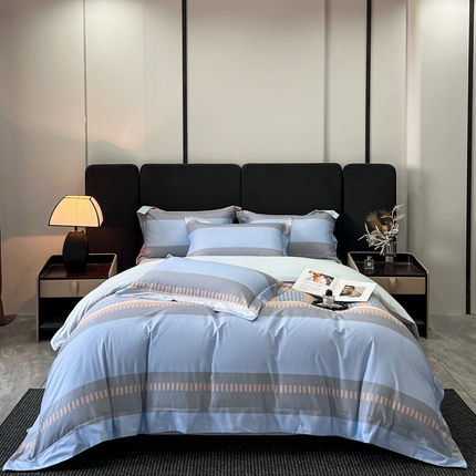 新方向 2025新款全棉长绒棉数码印花四件套-布拉格之恋 布拉格之恋-蓝