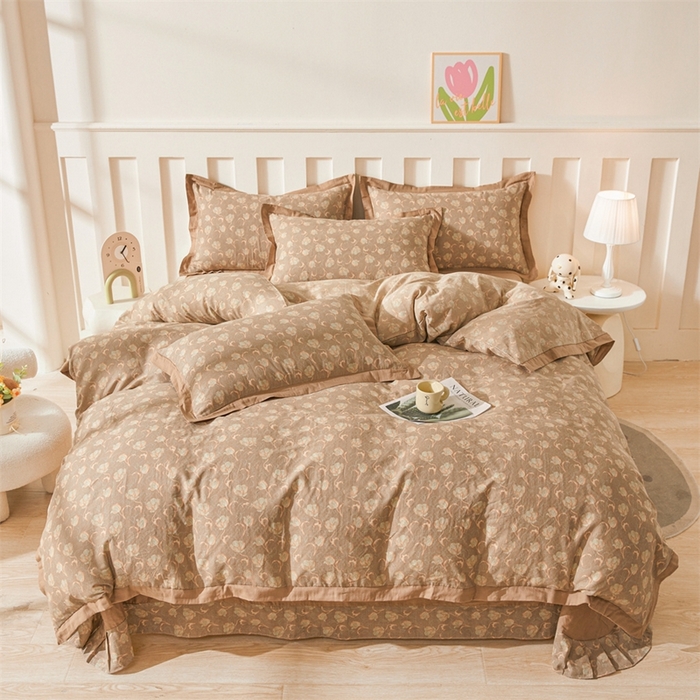 91家纺网 家纺一手货源 找家纺 缦彩 【加微信送买家秀】2025新款母婴级双层纱宽边床单四件套 青花瓷