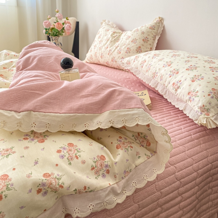 91家纺网 家纺一手货源 找家纺 （总）梦可莱家居 2025新款全棉韩版蕾丝边床盖四件套