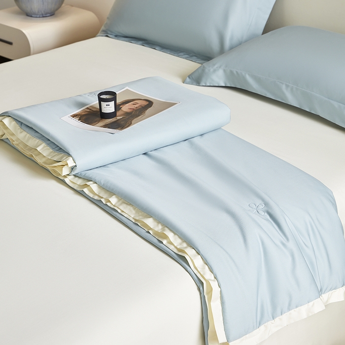 91家纺网 家纺一手货源 找家纺 天瑜家纺 2025新款纯色天丝夏被 伊兰+米黄