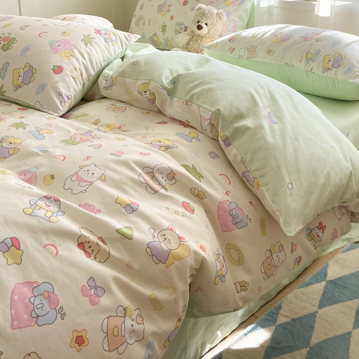 91家纺网 家纺一手货源 找家纺 吉象家纺 2025新款高支密全棉印花四件套12868跑量款 开心派对