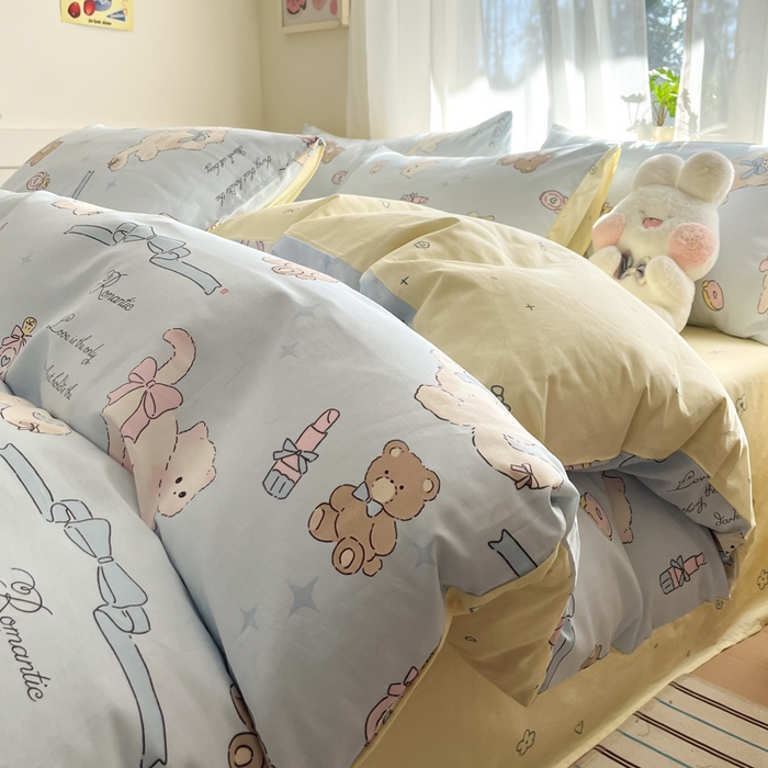 91家纺网 家纺一手货源 找家纺 吉象家纺 2025新款高支密全棉印花四件套12868跑量款 奶油阿布蓝