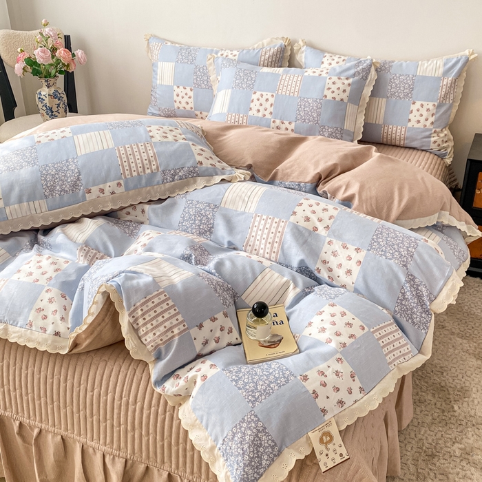 91家纺网 家纺一手货源 找家纺 梦可莱家居 2025新款全棉韩版蕾丝边床盖四件套 纳西