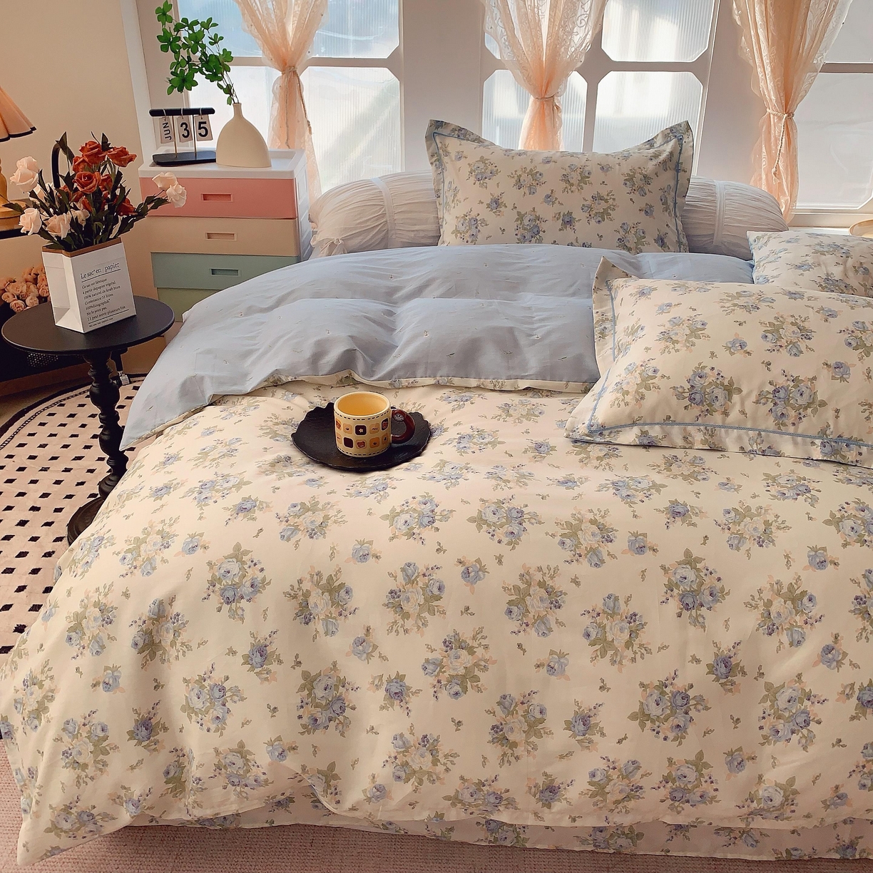 91家纺网 家纺一手货源 找家纺 奈萝家纺 2025新款亲肤小清新全棉四件套 又见江南