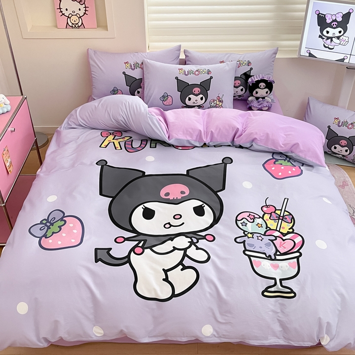 91家纺网 家纺一手货源 找家纺 金爱家 2025新款纯棉数码印花大阪三丽鸥四件套 夏日冰爽