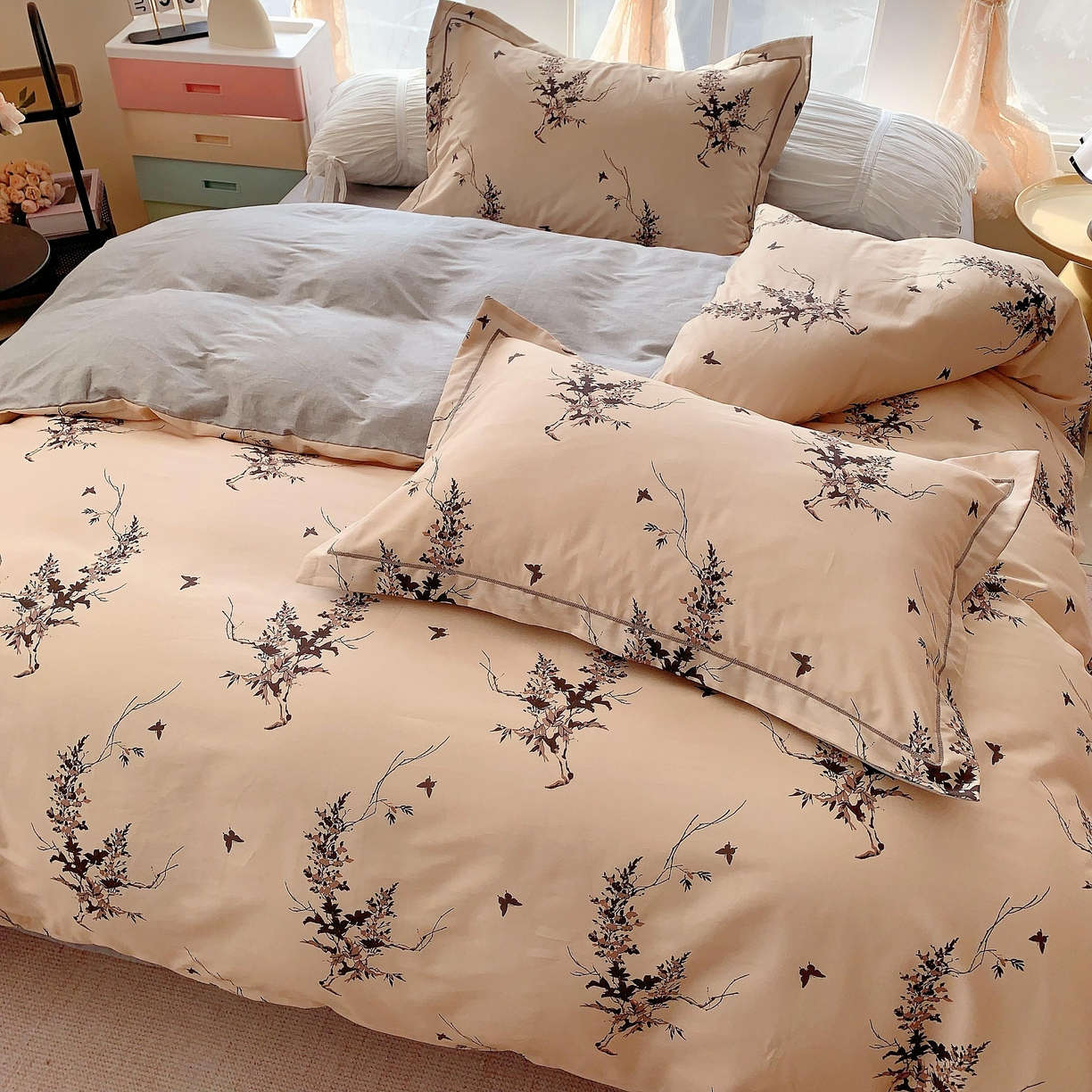 91家纺网 家纺一手货源 找家纺 奈萝家纺 2025新款亲肤小清新全棉四件套 灵蝶