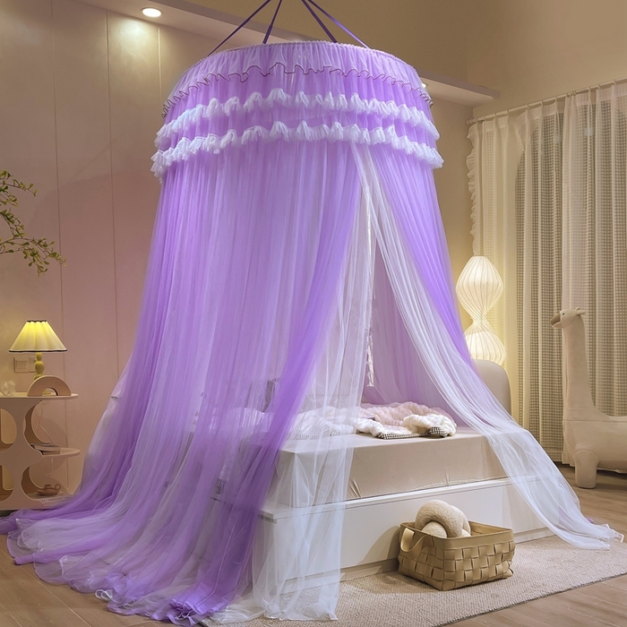 91家纺网 家纺一手货源 找家纺 宝莱利 2025年新款圆顶吊顶蚊帐-唯美 香芋紫