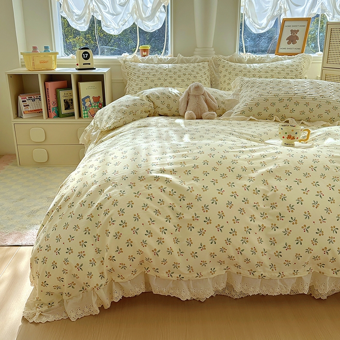 91家纺网 家纺一手货源 找家纺 美梦家纺 2025新款A类全棉13372花边床盖四件套-白边 白边-意礼