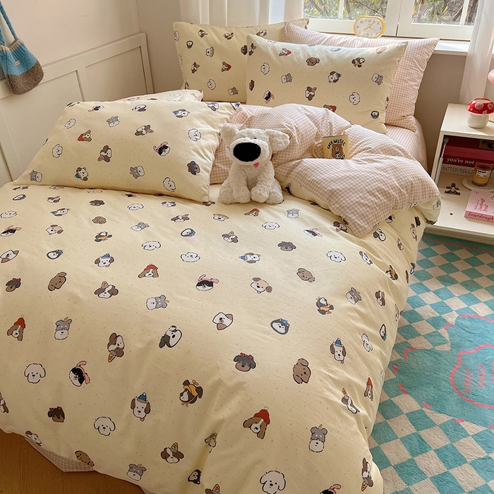 91家纺网 家纺一手货源 找家纺 2025春季新款13372全棉印花四件套-卡通系列 富贵狗